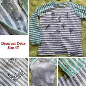 Deux par Deux Kids Striped Gray and Green Top
